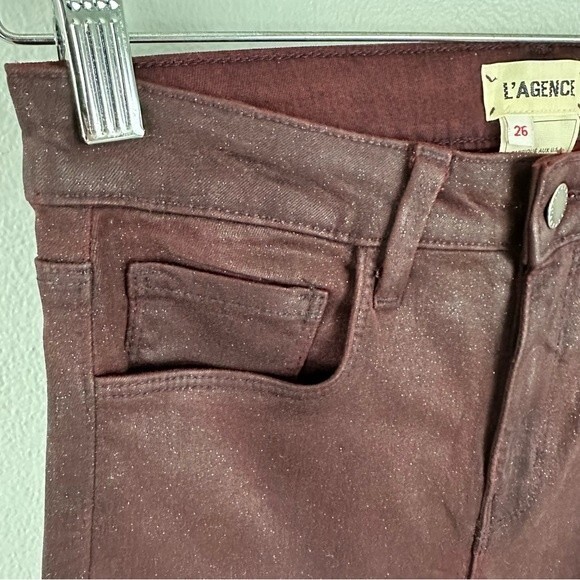 L'AGENCE Margot Skinny High-Rise Garnet Coated Jean Size 26 - Picture 9 of 16